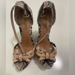 Schutz Snakeskin Print & Raffia Platform Wedges - Size 8